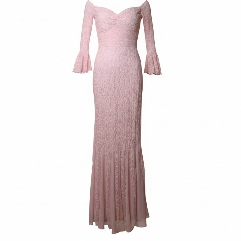 Oh Polly Verena Off-Shoulder Ruffle Lace Maxi Dress in Soft Pink size XXL formal